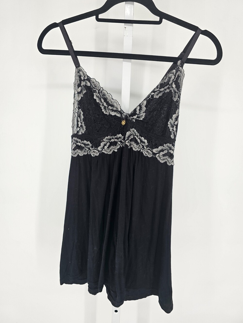 Daisy Fuentes Womens Sz S Nightie Nightgown Black w/ White Lace Trim Sexy